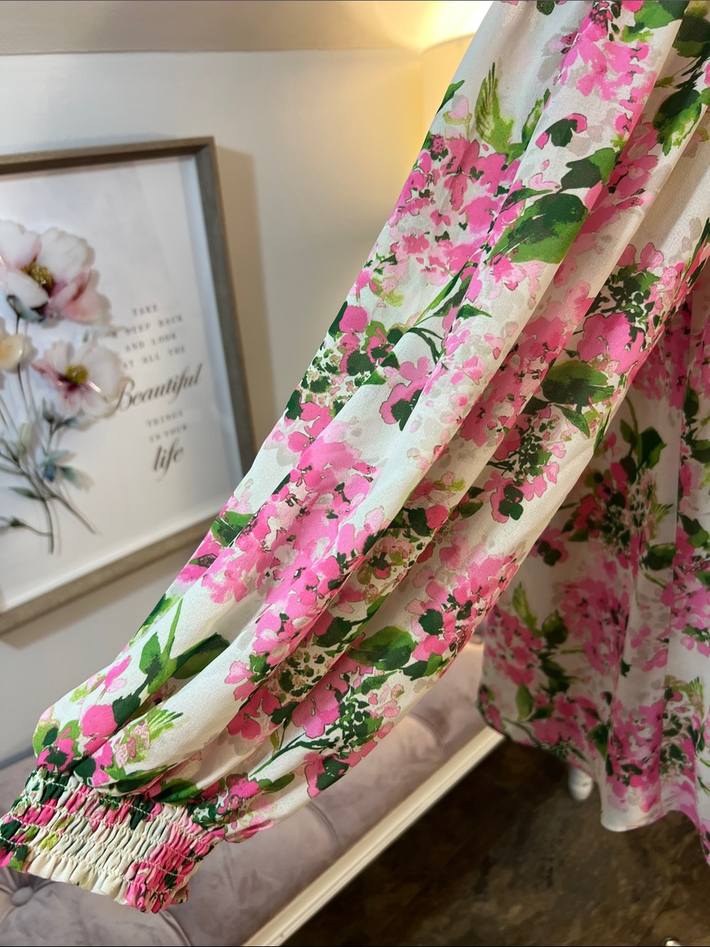 Tuckernuck Pink Hydrangea Floral Smocked-Neck Long.Sleeve Blouse Size XXL - Picture 6 of 12